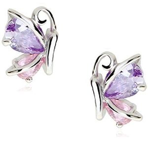 Crystalline Azuria Vlinders Oorknopjes met Roze Paars Violet Zirkonia Kristallen 18 kt Witgoud Verguld voor Vrouwen en Meisjes