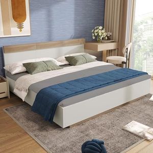 Aunvla Tweepersoonsbed, houten bed, zweefbed met hoofdeinde van bedframe en lattenbodem, 205 x 144 x 90,5 cm (l x b x h), set in eiken Sonoma/wit (zonder matras)