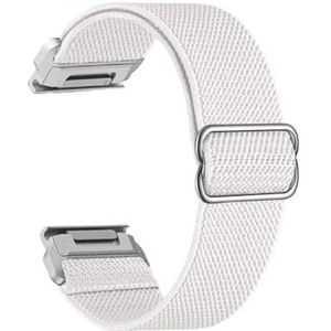 20 22 26 mm elastisch geweven nylon lusband geschikt for Garmin Fenix ​​7X 6X 5X 7S 6S 5S Pro 7 6 5 Plus 3HR 945 Epix Gen 2 Enduro horlogeband (Color : White-Silver, Size : 26mm Fenix6X 6XPro)
