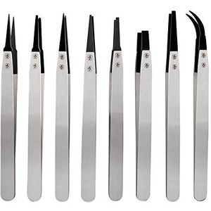 WANDIC Antistatische pincet, set van 8 plastic pincetten ESD roestvrij staal precisie pincet voor elektronica, laboratorium, sieraden en ambachten