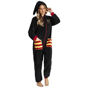 Harry Potter Onesie Dames en Man, Volwassen Onesie Zwart met Griffoendor Kleuren, Fleece Jumpsuit Mannen, Nachtkleding Heren en Dames, Unisex Loungewear, Cadeau Idee (Zwart, S)