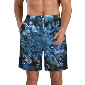 Gele zonnebloemen modieuze en comfortabele herenshorts - zomer casual strandshorts, sneldrogende shorts, Blauwe Kerst Sneeuwvlok, M