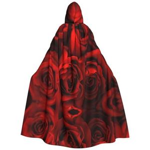 WURTON Rode Roos Print Hooded Mantel Unisex Volwassen Mantel Halloween Kerst Hooded Cape Voor Vrouwen Mannen
