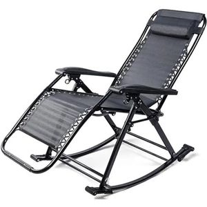 GEIRONV Schommelstoel in de tuin, stalen frame, zwarte verstelbare voetensteun, verstelbare patio, opklapbare schommelstoel, Fauteuils (Color : Black, Size : 110 * 20cm)