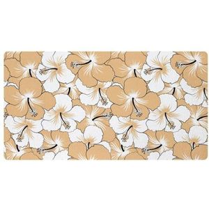 VAPOKF Witte en beige hibiscus tropische bloem keukenmat, antislip wasbaar vloertapijt, absorberende keukenmatten loper tapijten voor keuken, hal, wasruimte