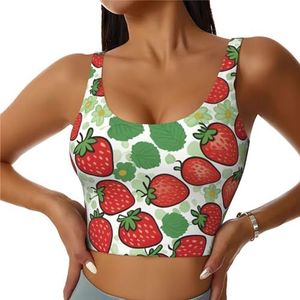 Aardbei Patroon Print Comfortabele Vrouwen Sport Vest Yoga Workout Vest Voor Vrouwen Lichtgewicht Zomer, Zwart, S