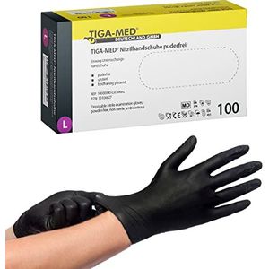 Tiga-Med Tiga Black Nitril handschoenen, poedervrij, zwart, 100 stuks, maat L, zonder latex, wegwerphandschoenen, nitril