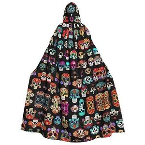 FRGMNT Mexicaanse Kleurrijke Schedel Print Mannen Hooded Mantel, Volwassen Cosplay Mantel Kostuum, Cape Halloween Dress Up, Hooded Uniform