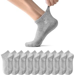 TUUHAW Sneaker Sokken Heren Damen SportSokken 10Paar HalbSokken Kurze Atmungsaktive Baumwolle Grau 39-42