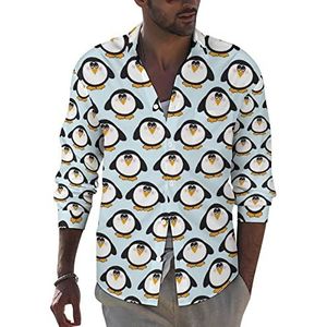 Grappige pinguïns heren button down shirt met lange mouwen casual strand tops met zak normale pasvorm