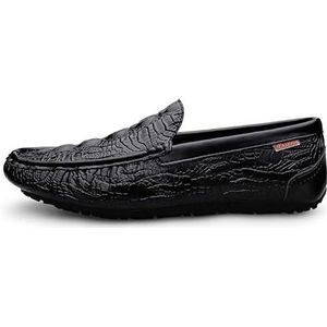 Loafers for heren Mocassins van kunstleer met vierkante neus en krokodillenprint Flexibele platte hak Lichtgewicht buitenslippers(Color:Black,Size:42 EU)