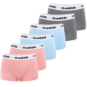 GOVIA Boxershorts voor dames, katoen, hotpants, sportondergoed, 6 stuks, 3921, 2 x blauw, 2 x grijs, 2 x roze, 42