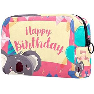 Leuke Smiley Koala Happy Birthday Print Reizen Cosmetische Tas voor Vrouwen en Meisjes, Kleine Make-up Tas Rits Pouch Toilettas Organizer, Meerkleurig, 18.5x7.5x13cm/7.3x3x5.1in, Mode