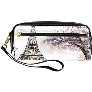 Kleine make-uptas voor dames,lederen make-uptasje,cosmetische reistas,Parijs Lente Eiffeltoren Afdrukken