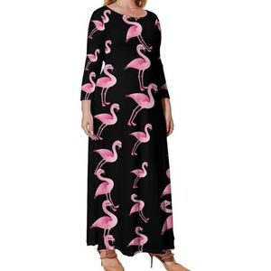 Flamingo Graphic Plus Size Jurk Voor Vrouwen Casual Lange Mouw Maxi Jurken