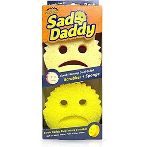 Scrub Daddy Sad Mommy and Daddy - Krasvrije multifunctionele vaatspons - BPA-vrij en gemaakt met polymeerschuim - vlek-, schimmel- en geurbestendige keukenspons (2 stuks)