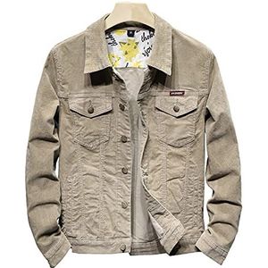 Losse Spijkerjas Voor Heren - Effen Kleur Corduroy Herfst Jeanjas, Retro-Tooling Cowboytop Met Lange Mouwen, Button-Up Wash, Met Zakken Voor Voor Tiener Plus Maat S - 4Xl,Khaki,M