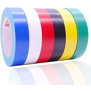 Maveek Gekleurde isolatietape, set van 6 rollen, 17 mm x 9 m, gekleurde isolatietape, waterdicht, moeilijk ontvlambaar, pvc, elektrisch plakband voor kabelisolatie en reparaties