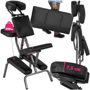 tectake® Opvouwbare massagestoel - Tattoostoel - Ergonomische kruk zonder armleuning - Mobiele draagbare behandelstoel - Inclusief draagtas - Zwart
