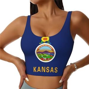 Kansas State Flag Print Comfortabel Vrouwen Sport Vest Yoga Workout Vest voor Vrouwen Lichtgewicht Zomer, Zwart, S