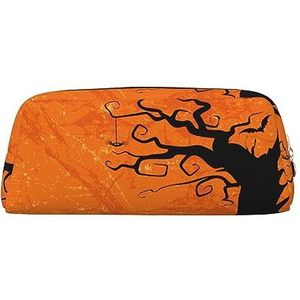 Oranje Halloween Party Make-up Tas Lederen Etui Reizen Toilettas Cosmetische Tas Dagelijkse Opbergtas voor Vrouwen, Goud, Eén maat