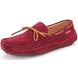Loafers for heren, ronde neus, PU-leer, mocassins, bootschoenen, flexibel, lichtgewicht, casual, feestslip (Color : Red, Size : 42 EU)