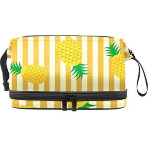 Grote capaciteit reizen cosmetische tas,Make-up tas,Waterdichte make-up tas Organizer, Streep gele ananas, Meerkleurig, 27x15x14 cm/10.6x5.9x5.5 in