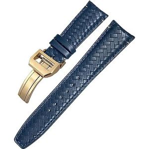INSTR Gebogen End Koeienhuid Geweven Horlogeband Fit Voor IWC Portugieser Piloten Lederen Horlogebandje 20mm 21mm 22mm (Color : Blue Rose Buckle, Size : 20mm)