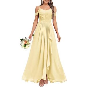 HPPEE Dames V-hals koude schouder bruidsmeisjes jurken met split ruches chiffon formele avondjurk, Geel, 32