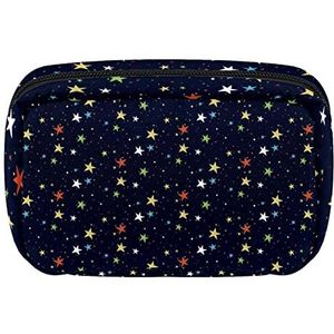 Reis Gepersonaliseerde Make-up Tas Cosmetische Tas Toiletry tas voor vrouwen en meisjes Kleurrijke Little Starry Pattern Donkerblauw, Meerkleurig, 17.5x7x10.5cm/6.9x4.1x2.8in