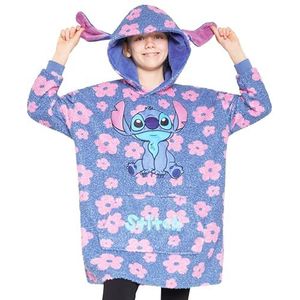 Disney Sweatshirt met capuchon voor meisjes, Stitch sweatshirt voor meisjes, kinderjas, fleecedeken, oversized kleding voor meisjes, Blauwe Stitch-bloemen, One size