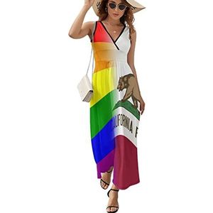 LGBT Pride California State Flag dames lange jurk mouwloze maxi-jurk zomerjurk strand feestjurken avondjurken XL