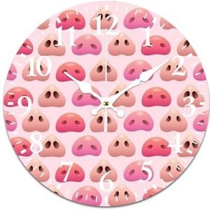 Varkensneuzen roze wandklok stil, niet-tikkend, werkt op batterijen, gemakkelijk af te lezen klok voor thuiskantoor, woonkamerdecoratie