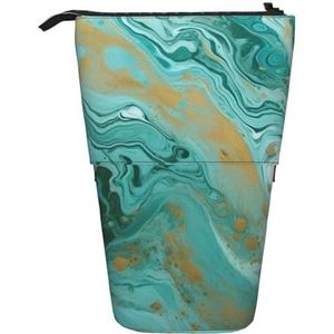 LHBWCVN teal en goud marmer Cosmetica Tas Staande Potlood Case Telescopische Potlood Tas Draagbare Potlood Houder Leuke Stand Up Potlood Pouch voor Vrouwen Mannen Reizen Coin Pouch Purse
