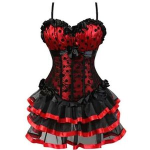 Corset Jurken Bustier Rok Tutu Set Lace Up Gotisch Victoriaans Korset met Bandjes Lolita Vintage Coaplay Kostuum Rood