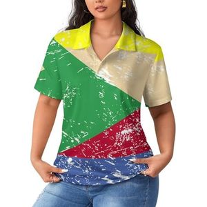 Comoren Retro Vlag Dames Sport Shirt Korte Mouw Tee Golf Shirts Tops Met Knopen Workout Blouses