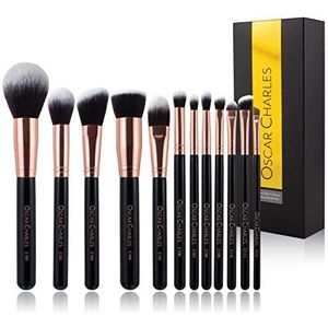 Oscar Charles make-upborstelset, 12-delige makeup up brushes professioneel, zes gezichtsmake-upborstels en zes oogmake-upborstels