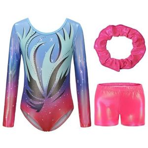 Turnpakje voor meisjes, balletpakje voor kinderen, meisjes, turnpakje met lange mouwen, prinses ballerina, kort performance-kostuum met hoofddeksel (color2,10 (9-10T