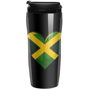 Hartvormige Jamaicaanse Vlag Koffie Mok met Deksel Dubbele Muur Water Fles Reizen Tumbler Thee Cup voor Hot/Ice Dranken 350ml