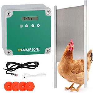 Agrarzone automatisch kippenluik met schuif 30 x 40 cm | Deuropener kippenhok met timer & lichtsensor | Werkt op netstroom of batterij | Kippenhokdeur voor veilig kippen houden