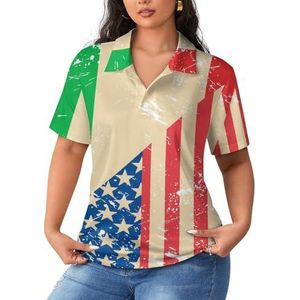 Amerikaanse en Italië retro vlag dames poloshirts korte mouw casual T-shirts met kraag golfshirts sport blouses tops L