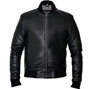 Charlie LONDON Sand Style Bomber Leren Jas - Slim Fit Leren Jassen Voor mannen, Zwart, L