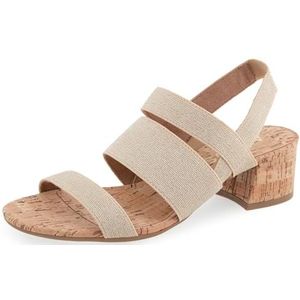 Aerosoles Chara sandaal met hak voor dames, Gouden Metallic Elastische Stof Kurk, 10 UK Wide