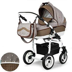 Mar door ChillyKids kinderwagen en buggy 2-in-1, wandelwagen, buggy en autozitje 3-in-1 3in1 with baby seat Bruin P-06