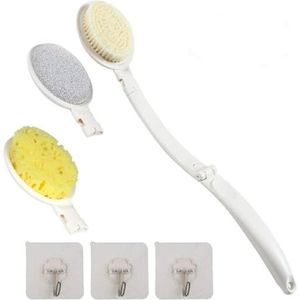 HAILIDA Body Brush Set 3 in 1 afneembare lange handvat douche borstel terug Scrubber borstel met nylon borstelharen en Sponge Pumice voor scrubben en reinigen