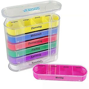 VABIONO® Pillendoos Pill Box Tablet Box Medicijnbox COLOR 7 dagen 4 vakken tablettendoos weekdoseerder week ('s morgens middags 's avonds nachts)