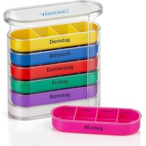 VABIONO® Pillendoos pillendoosje tablettenbox medicijnbox Color 7 dagen 4 vakken tablettendoos wekelijkse doseerder week ('s morgens 's middags 's avonds 's nachts)