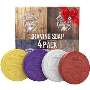 Viking Revolution Shaving Soap for Men - Shave Soap for Use with Shaving Brush and Bowl for Smoothest Wet Shave, Shaving Soap Puck - 4 Pack Variety, Each Pack 2.5oz