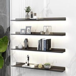 Floating Wall Shelves, Wall-mounted Lighting Fixtures Black Rectangular Indoor Display Shelf Wall Lamps Can Light Up Your Room Very Convenient And Beautiful (Color : Noir, Size : 150x20x6cm)