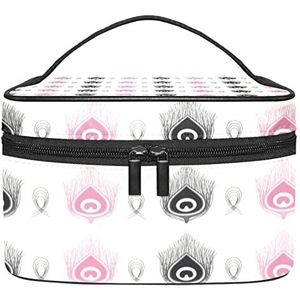 Zwarte en roze pauw make-up organizer tas, reismake-up tas organizer case draagbare cosmetische tas voor vrouwen en meisjes toiletartikelen, Meerkleurig, 22.5x15x13.8cm/8.9x5.9x5.4in